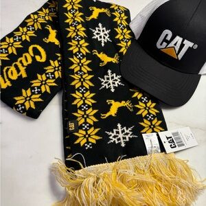Caterpillar Black and Yellow Winter Hat and Scarf Set